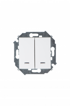 Simon 15 Белый Выключатель 2-клавишный с подсветкой, 16А, 250В, винт.зажим