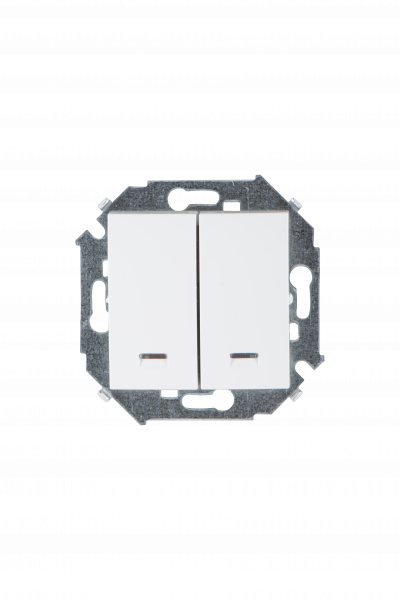 Simon 15 Белый Выключатель 2-клавишный с подсветкой, 16А, 250В, винт.зажим
