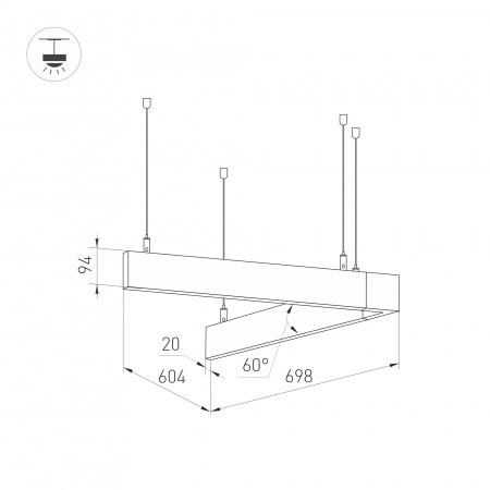 Arlight Светильник ALT-LINEAIR-ANGLE-60-FLAT-UPDOWN-DIM-700x605-55W Warm3000 (BK, 100 deg, 230V) (IP20 Металл, 3 года)