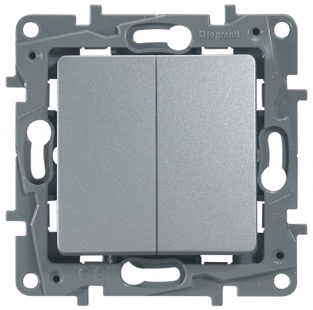 Legrand Etika Алюминий Переключатель 2-клавишный, 10А, Автоматические клеммы