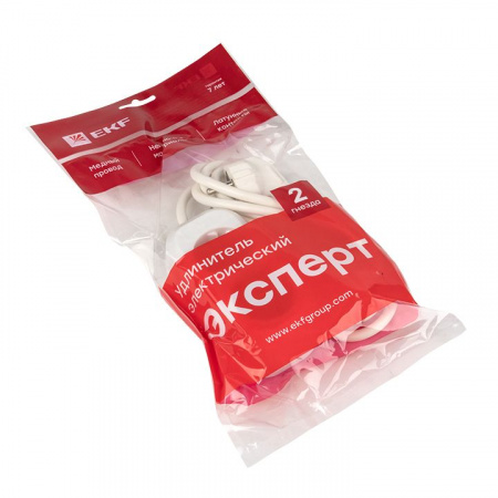 EKF PROxima Удлинитель "Эксперт" 2 гнезда 2 метра 16А/3,5кВт с заземлением ПВС 3х1