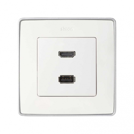 Simon 82 Накладка для розетки HDMI + USB 2.0 для передачи данных белого цвета