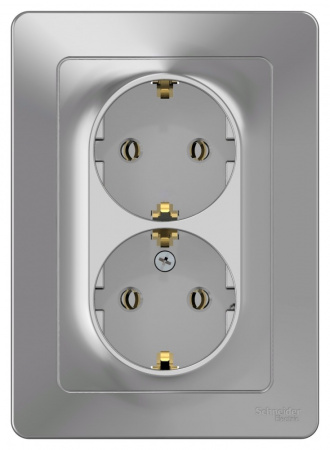 SE Blanca внутр Алюминий Розетка 2-ая с/з без шторок, 16А, 250В