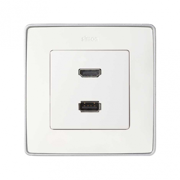 Simon 82 Накладка для розетки HDMI + USB 2.0 для передачи данных белого цвета
