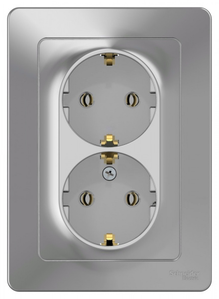 SE Blanca внутр Алюминий Розетка 2-ая с/з без шторок, 16А, 250В