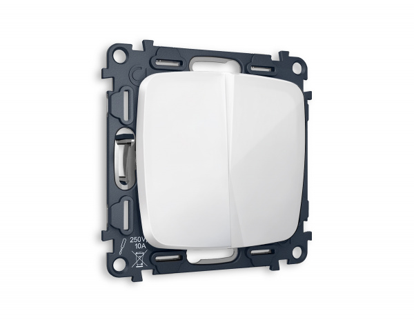 Комплект механизма 2-клавишного проходного выключателя OMEGA MO103020 Белый глянец QUANT