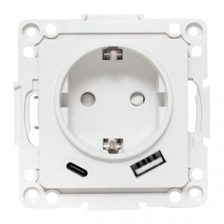 EKF Стокгольм Механизм Розетки 1-местной с/з, USB A+C 16А винтовые клеммы белый с защ. штор.
