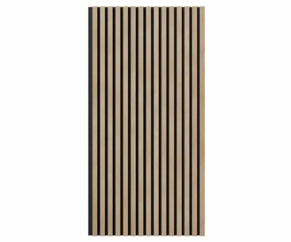 Акустическая панель, черный войлок, 1200х600х19мм, рейки МДФ ясень тирамису Акустическая панель, черный войлок, 1200х600х19мм, рейки МДФ ясень тирамису