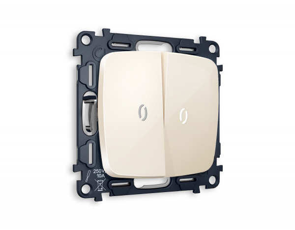 Комплект механизма 2-клавишного выключателя с подсветкой 5600K OMEGA MO304015 Бежевый глянец QUANT