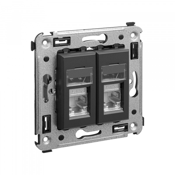 DKC Avanti Черный матовый Компьютерная розетка RJ-45 двойная  категория 5e экранированная