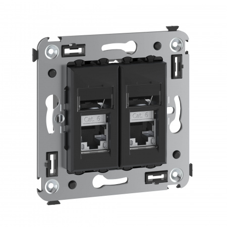 DKC Avanti Черный матовый Компьютерная розетка RJ-45 двойная  категория 6 экранированная