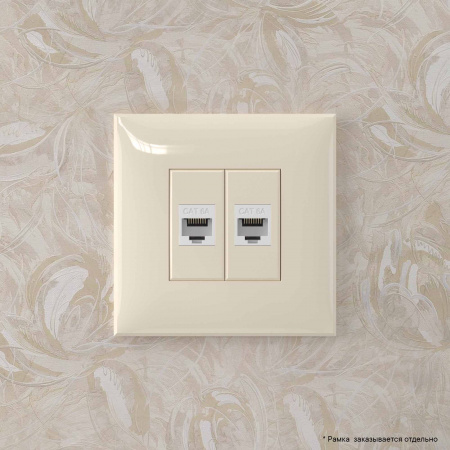 DKC Avanti Компьютерная розетка RJ-45 без шторки в стену, кат.6А двойная, Ванильная дымка