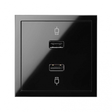 Simon 100 Черный глянец Накладка розетки 2xUSB