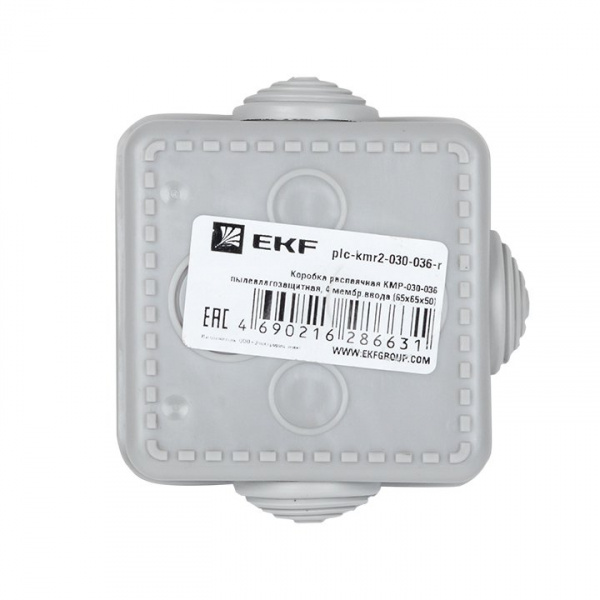 EKF PROxima Коробка распаячная КМР-030-036 пылевлагозащитная, 4 мембранных ввода (65х65х50) розничный стикер