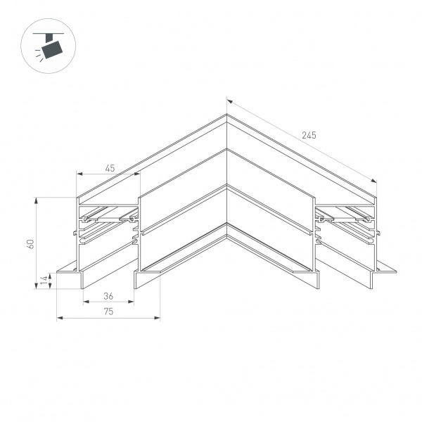 Коннектор угловой для магнитного шинопровода Arlight MAG-CON-4560-FDW-L90 (BK) 034681