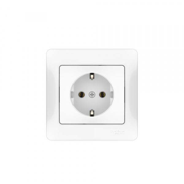 Systeme Electric Glossa Белый Розетка с заземлением, 16А, в сборе, быстрозажим. клем.