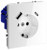 Розетка встраиваемая VOLTUM S70 с заземлением и защитными шторками, 16А, с USB, A+С, (белый глянцевы