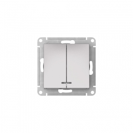 Systeme Electric AtlasDesign Алюминий Выключатель 2-клавишный с подсвет.,сх.5а, 10АХ,мех., быстрозажим. клем.