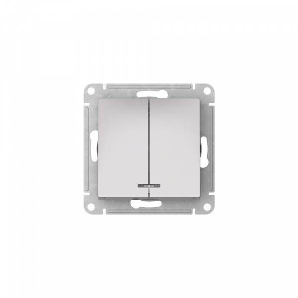 Systeme Electric AtlasDesign Алюминий Выключатель 2-клавишный с подсвет.,сх.5а, 10АХ,мех., быстрозажим. клем.