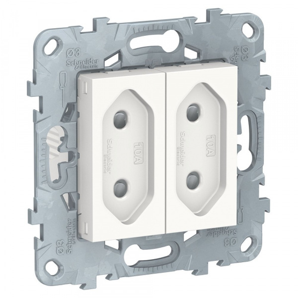 SE Unica New Бел Розетка б/з 2-модульная, со шторками, винт. зажим, 10А