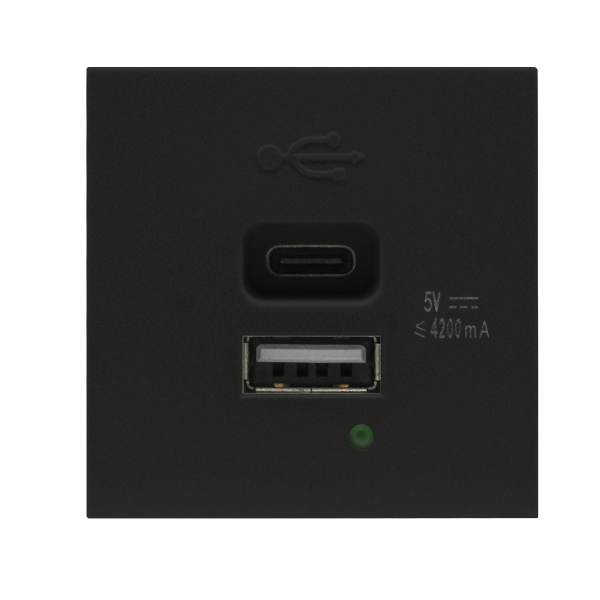Donel USB зарядное устройство, 4.2A , Type A + C, 2 мод., черн. матовая (45х45мм), DUSB4200ANF