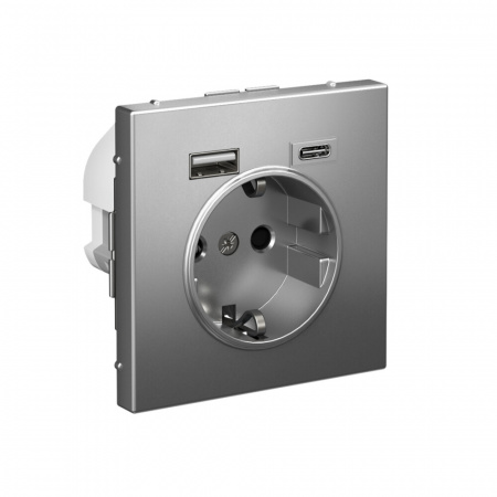 Systeme Electric ArtGallery Сталь Розетка 16А с 2 USB A+C, 5В/2,4А/3,0А, 2х5В/1,5А, механизм