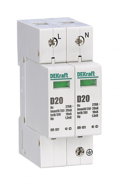 DEKraft ОП-101 Ограничитель перенапряжений 2P 20кА D 275В