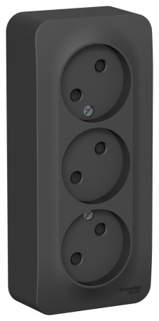 SE Blanca наруж Антрацит Розетка 3-ая б/з со шторками 16А,250В, изолир. пластина