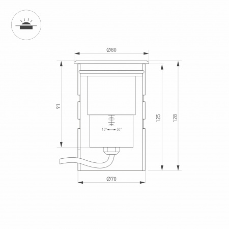 Arlight Светильник ART-GROUND-ZOOM-R80-8W Day4000 (SL, 15-50 deg, 24V) (IP67 Металл, 3 года)