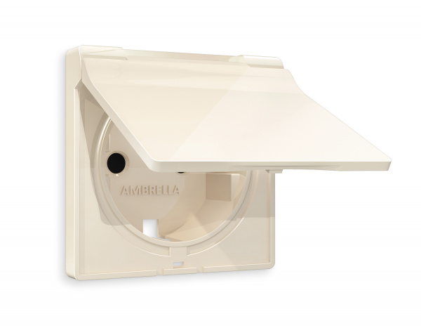 Лицевая панель ALFA (Бежевый глянец) для электрической розетки с заземлением со шторками и крышкой IP44 QUANT