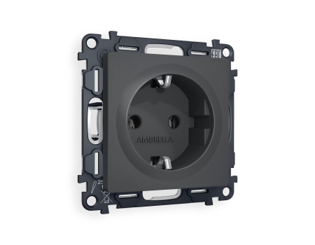 Комплект механизма электрической розетки ALFA MA906010 Графит мягкое касание с заземлением на винтовых зажимах 2P+E 16A-250V QUANT