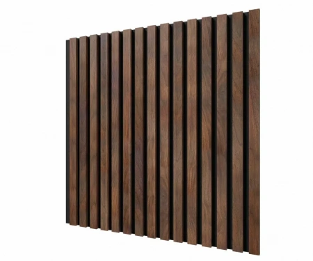 Акустическая панель, черный войлок, 600х600х19мм, рейки МДФ дуб барон темный Акустическая панель, черный войлок, 600х600х19мм, рейки МДФ дуб барон темный