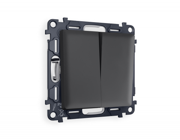 Комплект механизма 2-клавишного выключателя ALFA MA903010 Графит мягкое касание QUANT