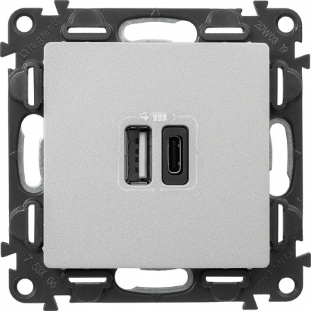 Legrand Valena LIFE, алюминий, зарядное устройство с USB разъемами A-C
