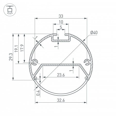 Arlight Профиль с экраном SL-ROUND-D40-2500 ANOD+OPAL (Алюминий)