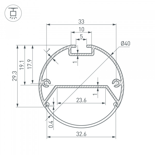 Arlight Профиль с экраном SL-ROUND-D40-2500 ANOD+OPAL (Алюминий)
