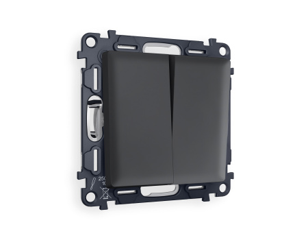 Комплект механизма 2-клавишного проходного выключателя ALFA MA903020 Графит мягкое касание QUANT