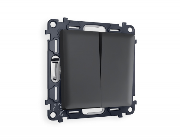 Комплект механизма 2-клавишного проходного выключателя ALFA MA903020 Графит мягкое касание QUANT