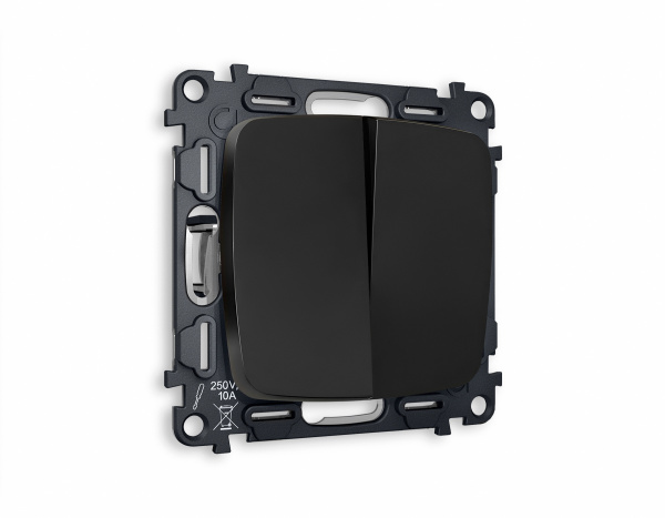 Комплект механизма 2-клавишного проходного выключателя OMEGA MO803020 Черный матовый QUANT