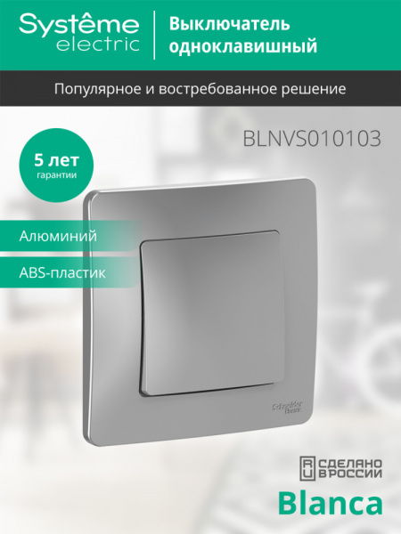 SE Blanca внутр Алюминий Выключатель 1-клавишный, 10А, 250B