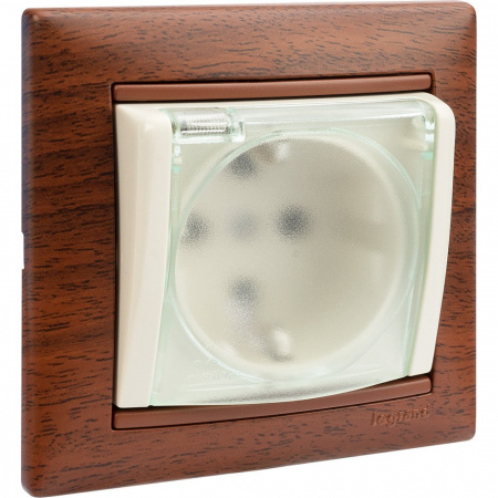 Legrand Valena Крем Розетка 1-ая с/з с крышкой и защитными шторками IP44 (к простой рамке)