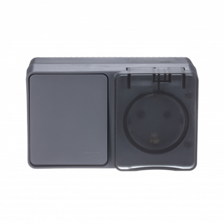 SE AtlasDesign Profi54 Наруж Антрацит Блок: Розетка с/з со шт. + выключатель 1-клавишный 10А