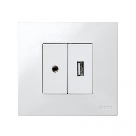 Simon 27 Мех Белая Розетка для подключения разъёма audio mini-jack (3,5 мм), узкий, винты