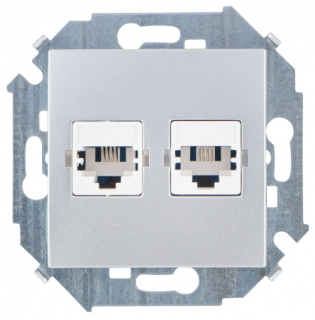 Simon 15 Алюминий Розетка ТЛФ 2-ая RJ11, винт.зажим