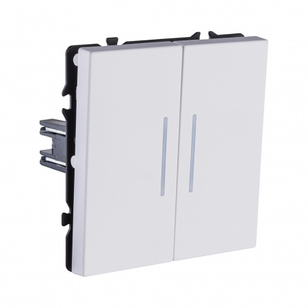 Выключатель 2-клавишный 10А/250В с LED подсветкой, белый глянцевый Kollinger Eclipse EC-010WG