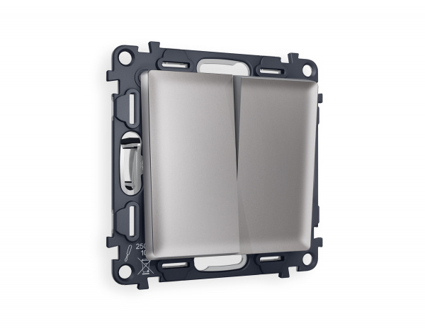 Комплект механизма 2-клавишного проходного выключателя ALFA MA503020 Сталь матовый QUANT