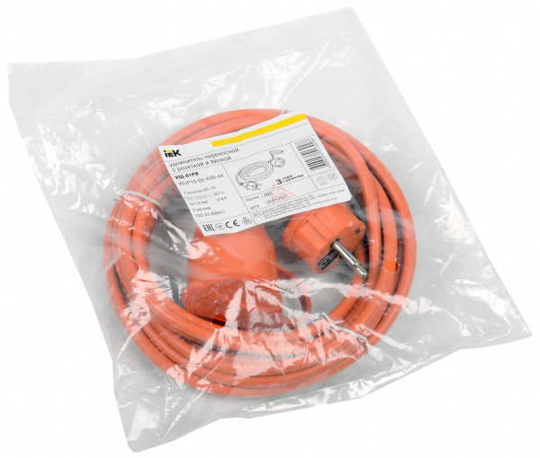 IEK Шнур УШ-01РВ оранж. с вилкой и розеткой 2Р+РЕ/50 метров 3х1,0 мм2 IP44