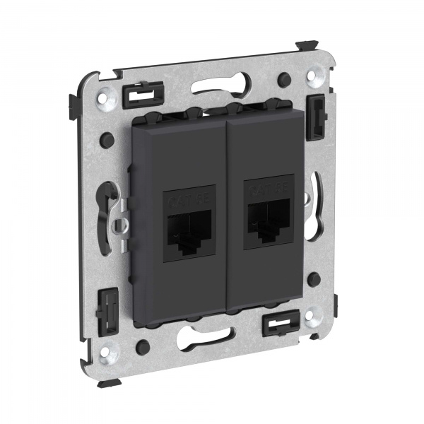 DKC Avanti Компьютерная розетка RJ-45 без шторки в стену, кат.5е двойная, Черный матовый