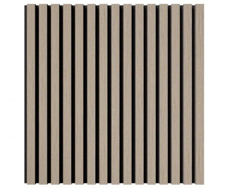 Акустическая панель, черный войлок, 600х600х21мм, рейки МДФ, шпон дуб латте бежевый