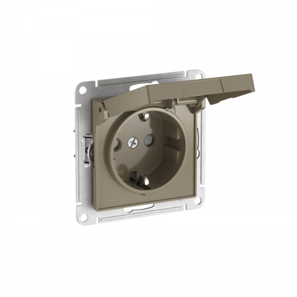 Systeme Electric AtlasDesign Шампань Розетка с заземл. со шторк. с крышкой, 16А,IP20,мех., быстрозажим. клем.